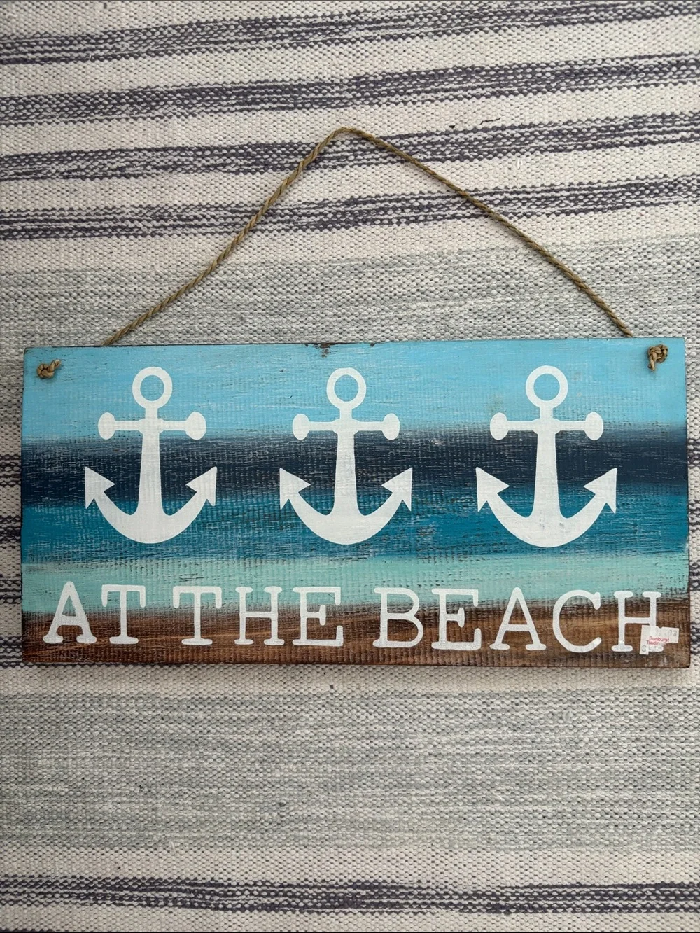 Coastal 'At The Beach' Anchor Wood Sign - Aqua & Turquoise Measurement 15.5 x8